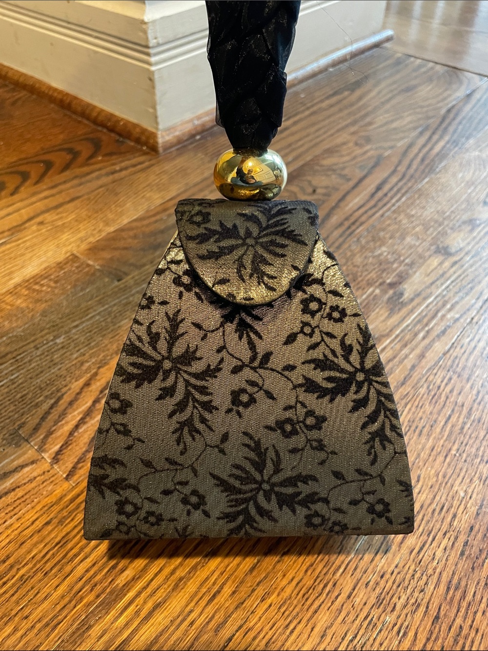 Vintage Mid-Century Pyramid Hard Case Minaudière Evening Bag - Gold Brocade